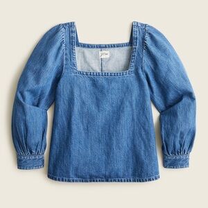 J. Crew Medium Blue Denim Square-Neck 3/4 Sleeve Blouse Size M
